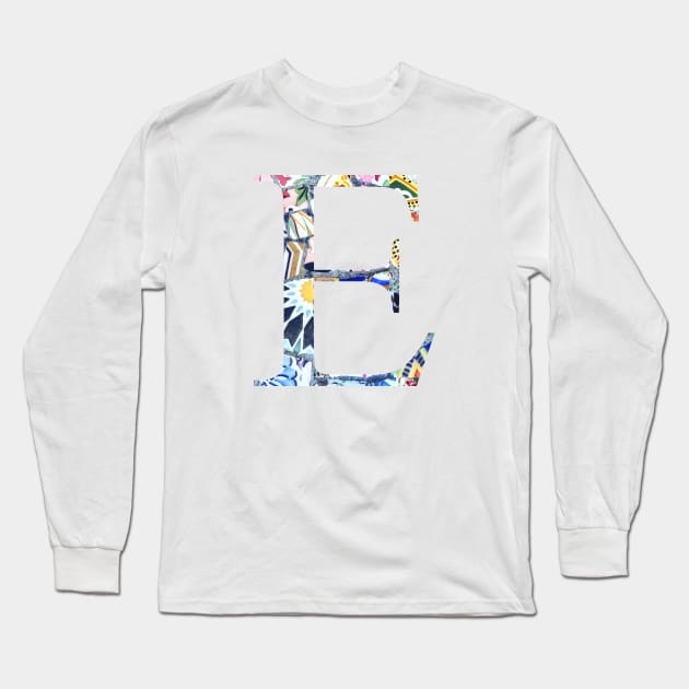 Barcelona Gaudi Mosaic Letter E Epsilon Sorority Letter Long Sleeve T-Shirt by aterkaderk